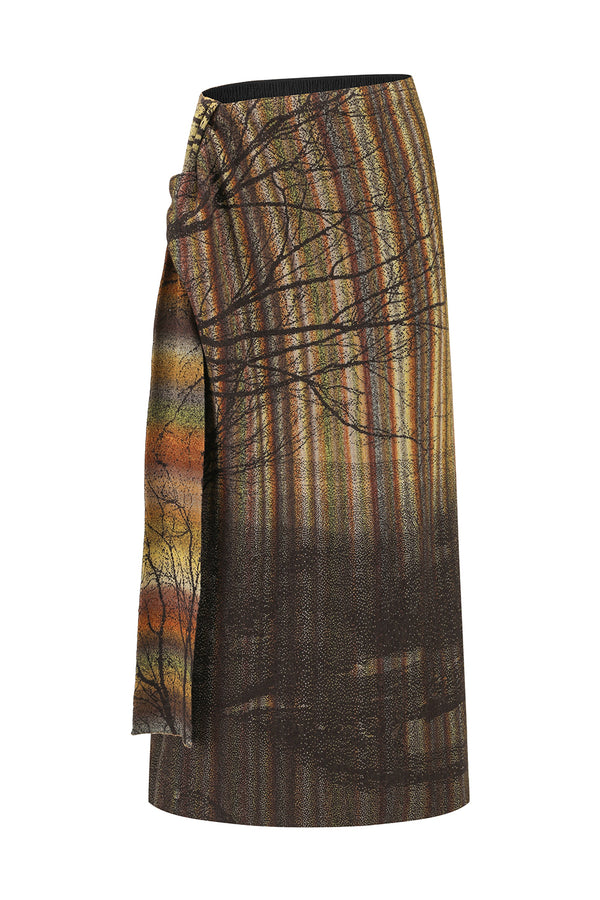 SWAYING 25 Fall/Winter Collection: Woolen A-line skirt with tie-up detail and gradient design SW-SW25AW3B08C1S2-HZ (Yellow-Brown)